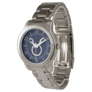 Taurus Zodiac Sign Decor Navy Blue Carbon Dial Watch