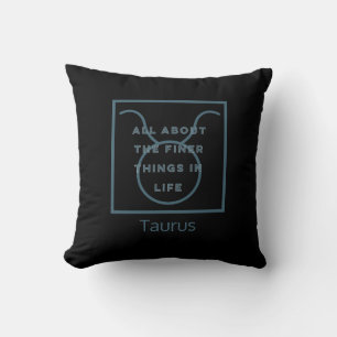 Taurus Zodiac Sign Fun Quote Blue Text Birthday Throw Pillow