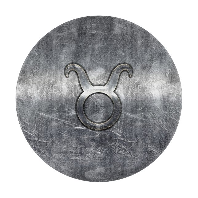 Taurus Zodiac Sign Grunge Distressed Silver Style Cutting Board (Front)