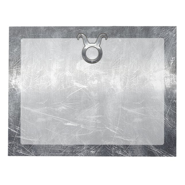 Taurus Zodiac Sign Grunge Distressed Silver Style Notepad (Front)