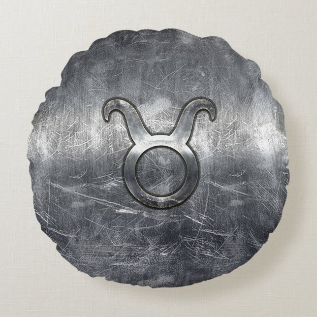Taurus Zodiac Sign in Grunge Distressed Style Round Pillow (Front)