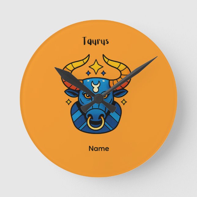 Taurus Zodiac Sign - Minimalist Gold Celestial Bul Round Clock (Front)