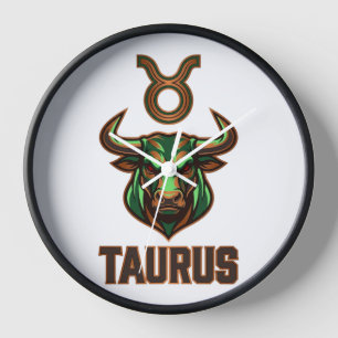 Taurus Zodiac Sign Modern Green Esports Mascot Clock