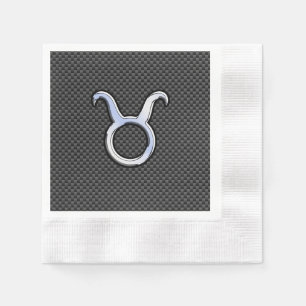Taurus Zodiac Sign on Black Carbon Fibre Print Napkin