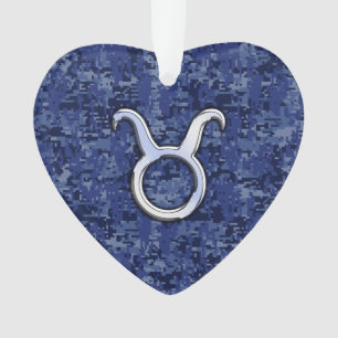 Taurus Zodiac Sign on Blue Digital Camouflage Ornament