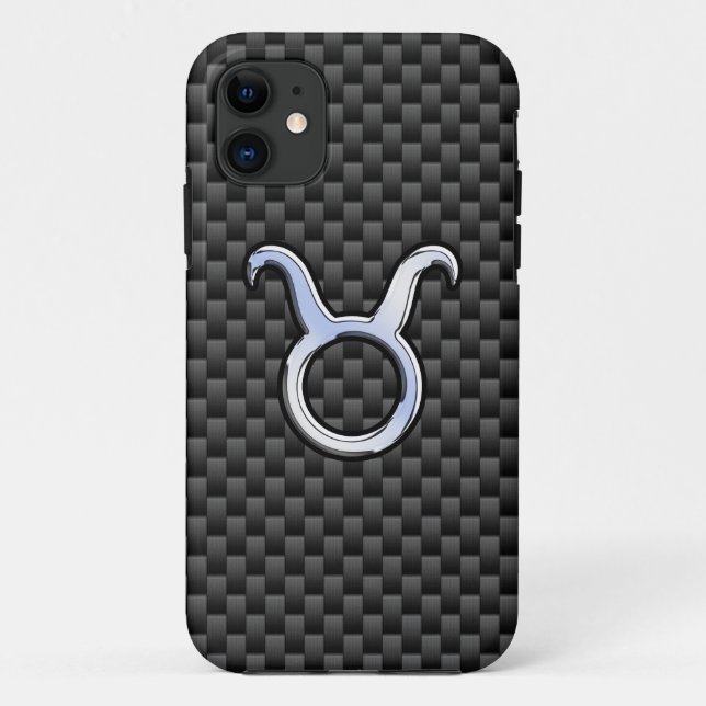 Taurus Zodiac Sign on Charcoal Carbon Fibre Print Case-Mate iPhone Case (Back)