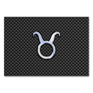 Taurus Zodiac Sign on Charcoal Carbon Fibre Print Table Number