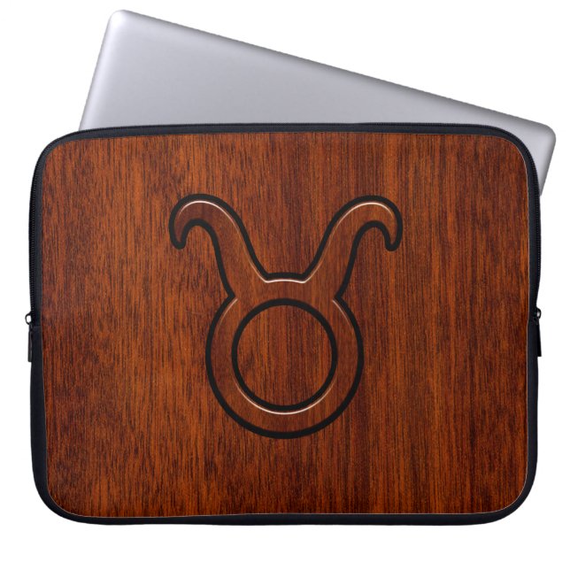 Taurus Zodiac Sign on Mahogany like print Laptop Sleeve (Front)