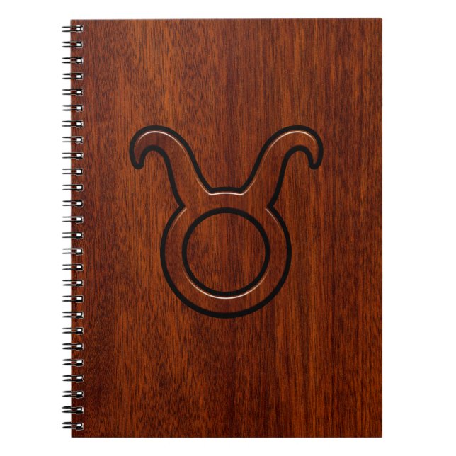 Taurus Zodiac Sign on Mahogany Style Notebook (Front)