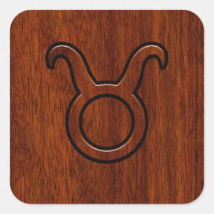 Taurus Zodiac Sign on Mahogany Style Square Sticker