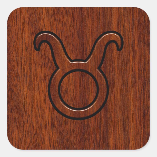 Taurus Zodiac Sign on Mahogany Style Square Sticker (Front)