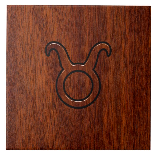 Taurus Zodiac Sign on Mahogany Style Tile (Front)