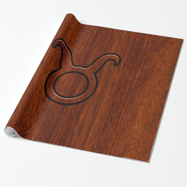 Taurus Zodiac Sign on Mahogany Style Wrapping Paper (Unrolled)