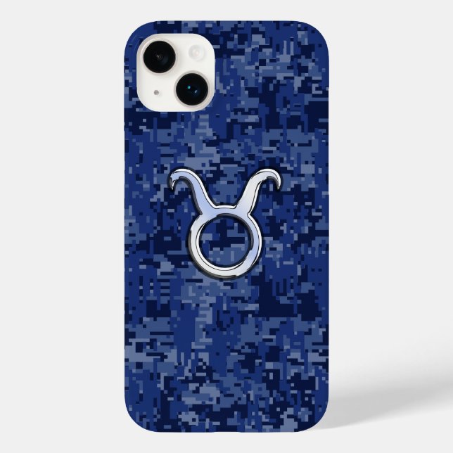 Taurus Zodiac Sign on Navy Blue Camo Case-Mate iPhone Case (Back)