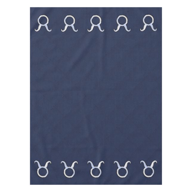 Taurus Zodiac Sign on Navy Blue Carbon Fibre Style Tablecloth (Front)