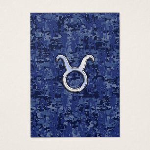 Taurus Zodiac Sign on Navy Blue Digital Camouflage