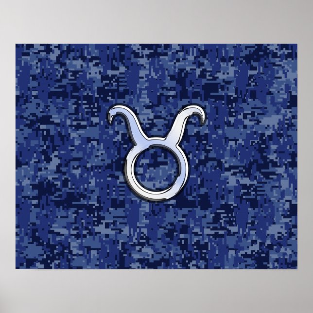Taurus Zodiac Sign on Navy Blue Digital Camouflage (Front)