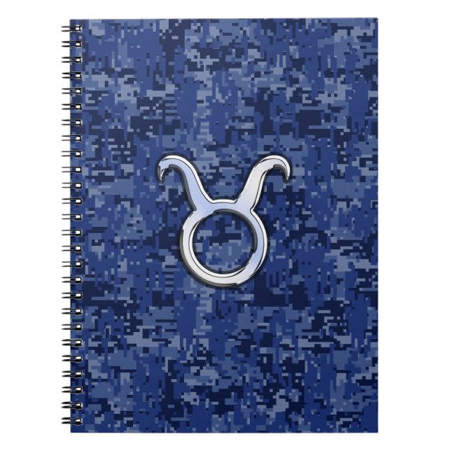 Taurus Zodiac Sign on Navy Blue Digital Camouflage Notebook (Front)