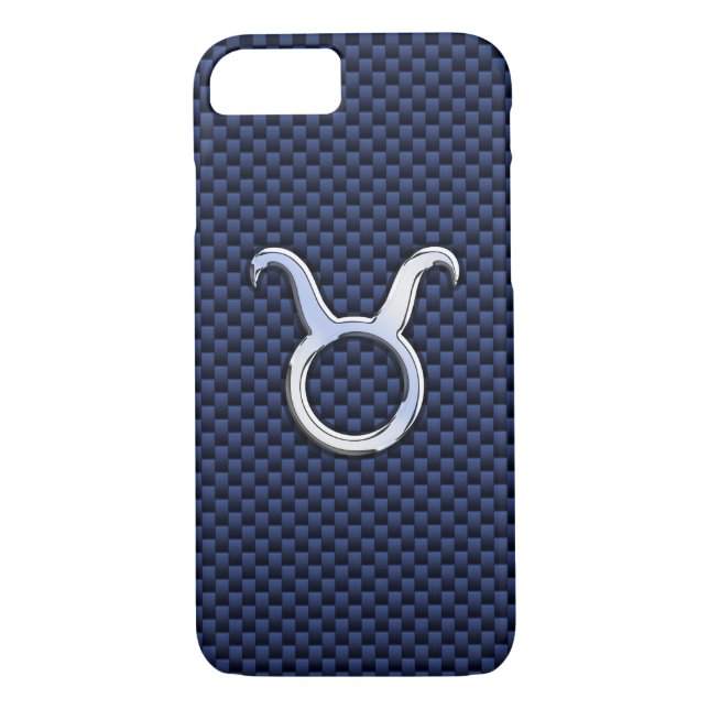 Taurus Zodiac Sign on Navy Carbon Fibre Print Case-Mate iPhone Case (Back)