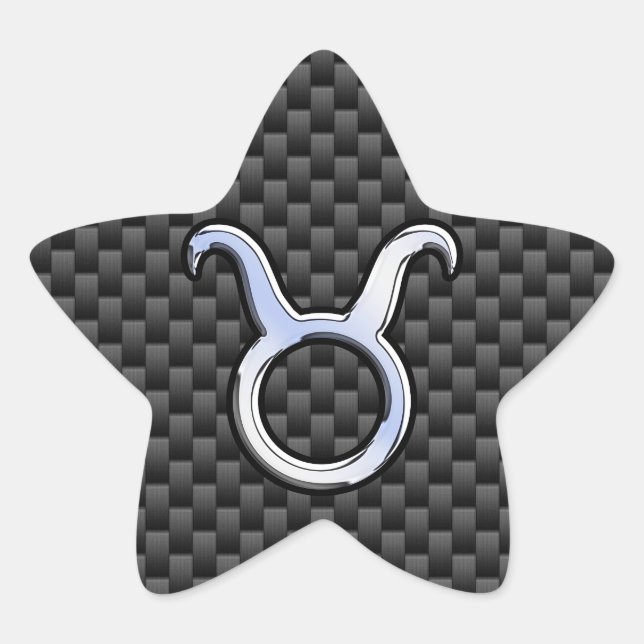 Taurus Zodiac Sign on Racy Charcoal Carbon Fiber Star Sticker (Front)