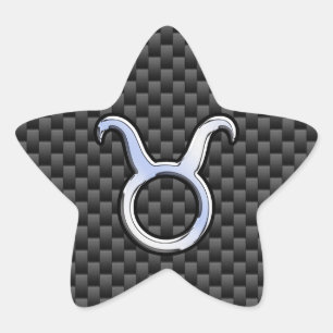 Taurus Zodiac Sign on Racy Charcoal Carbon Fibre Star Sticker