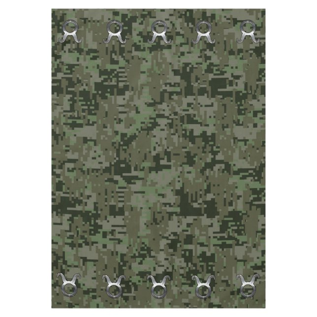 Taurus Zodiac Sign on Woodland Digital Camouflage Tablecloth (Front)