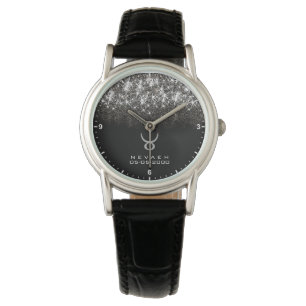 Taurus Zodiac Sign Silver Glitter Stars Birth Date Watch