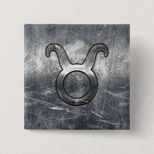 Taurus Zodiac Sign Silver Grunge Distressed Style 2 Inch Square Button