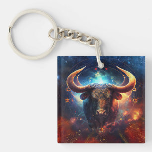 Taurus Zodiac Sign Watercolor Design Keychain