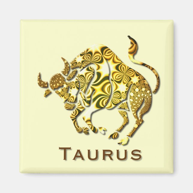 Taurus Zodiac Square Button Magnet (Front)