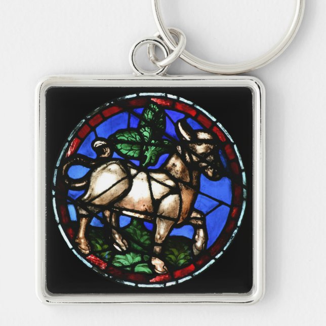 Taurus Zodiac Stained Glass Notre-Dame de Paris SK Keychain (Front)