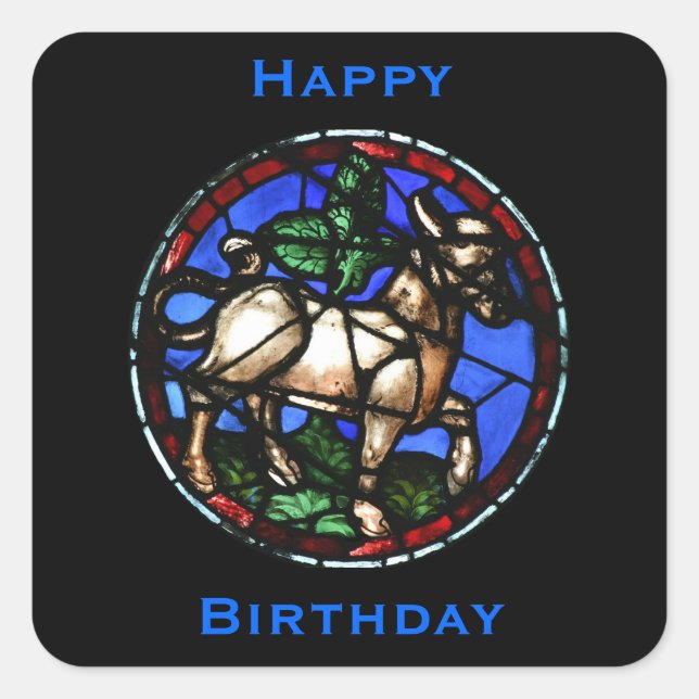 Taurus Zodiac Stained Glass Notre-Dame de Paris St Square Sticker (Front)