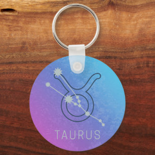 Taurus Zodiac Star Sign Watercolor Horoscope Keychain