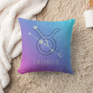 Taurus Zodiac Star Sign Watercolor Horoscope Throw Pillow