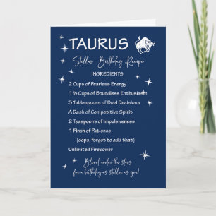 Taurus Zodiac Stellar Birthday Recipe Card