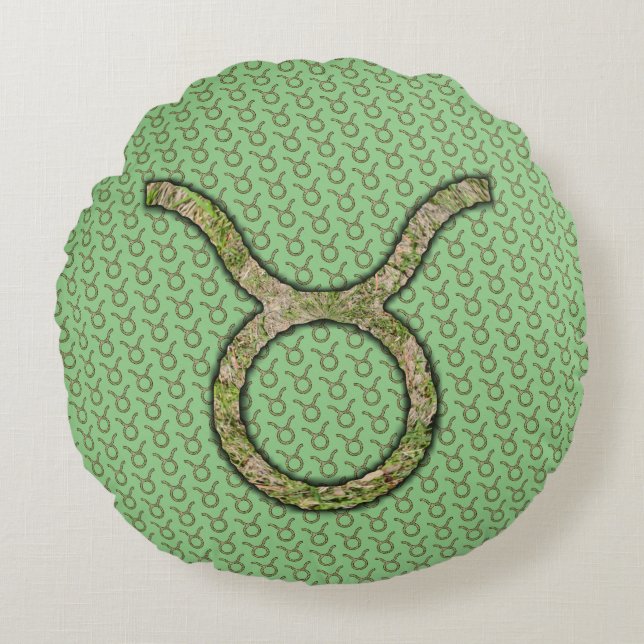 Taurus Zodiac Symbol Element by Kenneth Yoncich Round Pillow (Front)