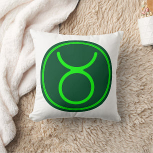 Taurus Zodiac Symbol Green Mix Throw Pillow