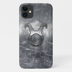 Taurus Zodiac Symbol in Grunge Metallic Style iPhone 11 Case