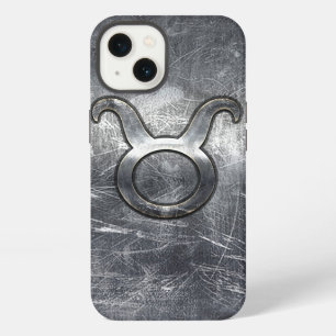 Taurus Zodiac Symbol in Grunge Metallic Style iPhone 13 Case