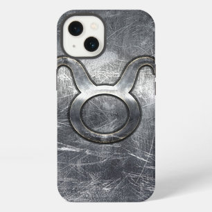 Taurus Zodiac Symbol in Grunge Metallic Style iPhone 13 Case