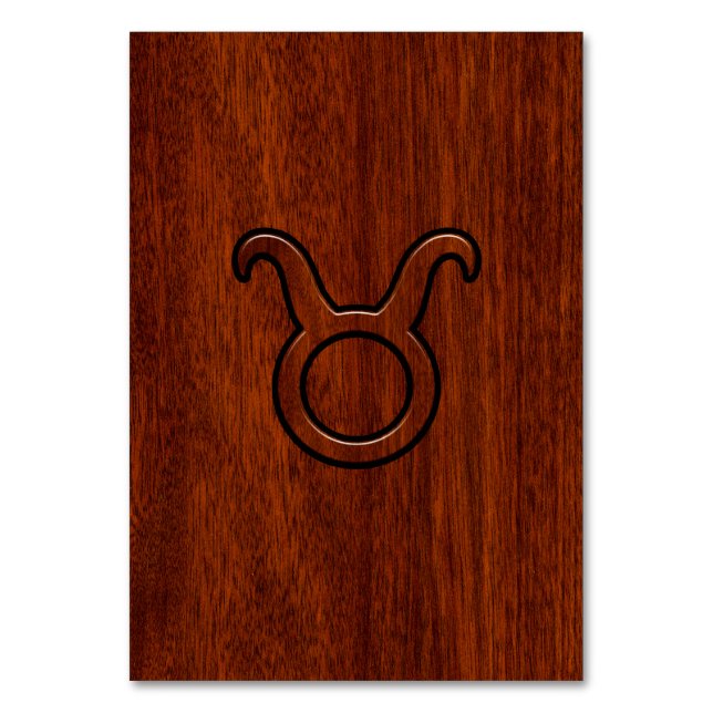 Taurus Zodiac Symbol in Mahogany Style print Table Number (Front)