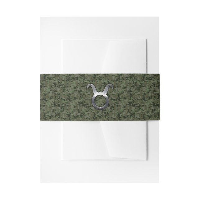 Taurus Zodiac Symbol on Green Digital Camo Invitation Belly Band (Front Example)