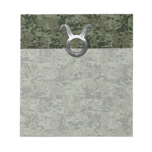 Taurus Zodiac Symbol on Green Digital Camo Notepad