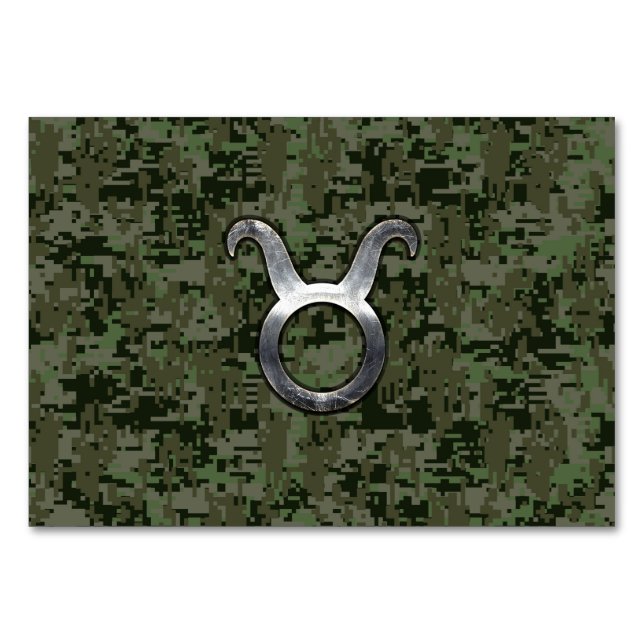 Taurus Zodiac Symbol on Green Digital Camo Table Number (Front)