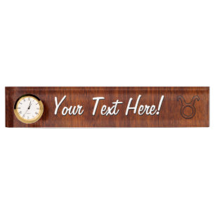 Taurus Zodiac Symbol on Mahogany Decor Nameplate