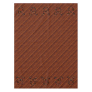 Taurus Zodiac Symbol on Mahogany like print Tablecloth