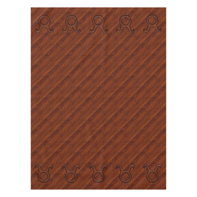 Taurus Zodiac Symbol on Mahogany like print Tablecloth (Front)