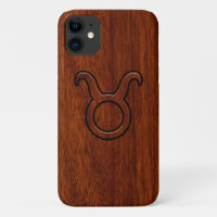 Taurus Zodiac Symbol on Mahogany style print
