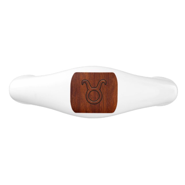 Taurus Zodiac Symbol on Mahogany style print Ceramic Drawer Pull (Front)