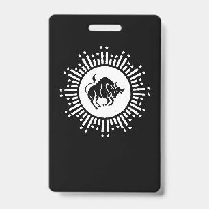 Taurus Zodiac Symbol with Celestial Starburst Badge
